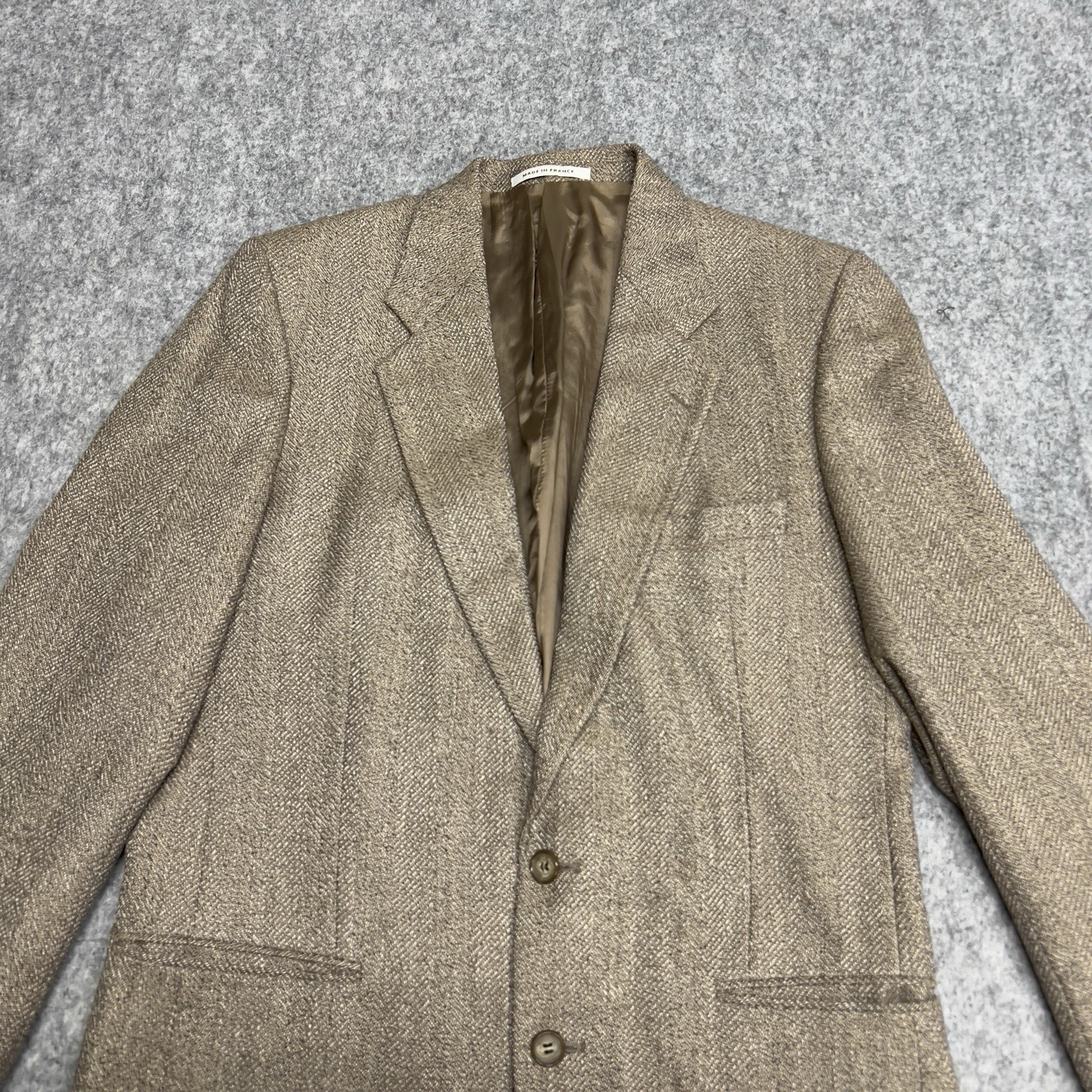 Yves Saint Laurent Cappotto Sportivo Uomo 40 Marrone Spina di Pesce Lana Blazer Made France