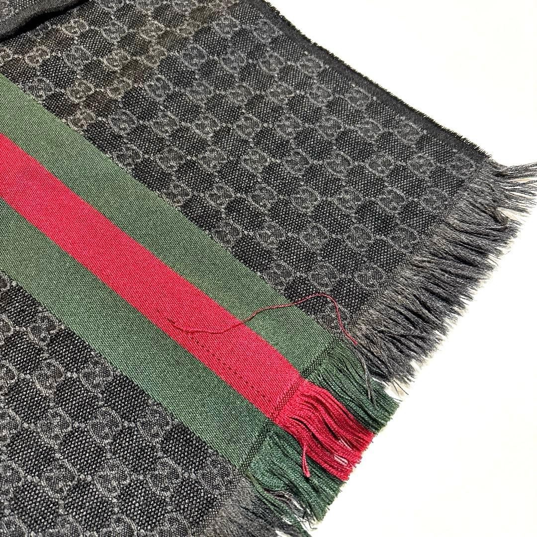 Auth GUCCI GG Pattern Sherry Line Scarf Stole Wool Silk Black Red from japan thumbnail 6