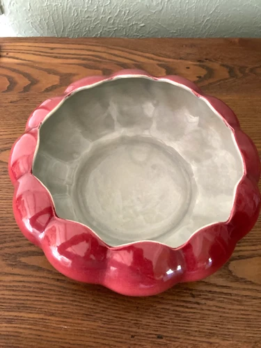VTG Red Wing Pottery Scalloped Planter #278 Red & Light Gray Planter/Bowl (1933)