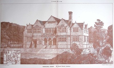 1885 : WESTGATES, SURREY. HALSEY RICARDO, ARCHITECT. AN ORIGINAL PAGE FROM THE B