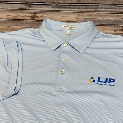 Peter Millar Summer Comfort Polo Shirt Mens XXL Blue White Stripe LJP Logo