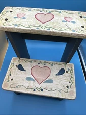 Vintage Nostalgic Farm wooden Children's Step Stool hand painted heart design