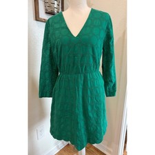 J.Crew Kelly Green Eyelet Lace V-Neck Dress 6 Scalloped Boho Cottagecore H8471