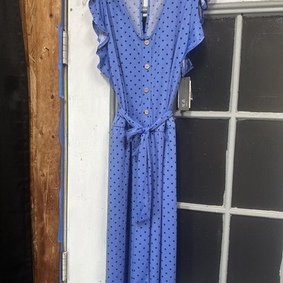 AGB Ladies Never Worn Silky Jumper, Blue With Black Dots, Size Large