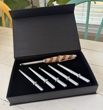 Hand Carved Wooden Handle Crochet Set Of Six C-H Interchangeable Hooks