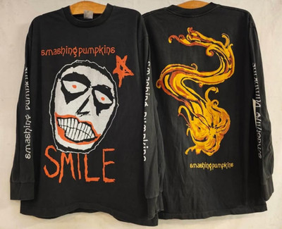 VTG SMASHING PUMPKINS Smile Face 90s Band Long Sleeve RARE Size L Shirt REPRINT