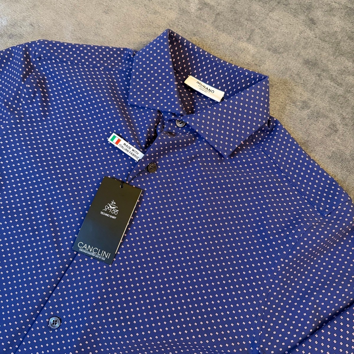 ベースレンジ Cosme Shirt Murano Navy M Murano Collezione Techno Shirt Mens Small Blue Italian Fabric Slim