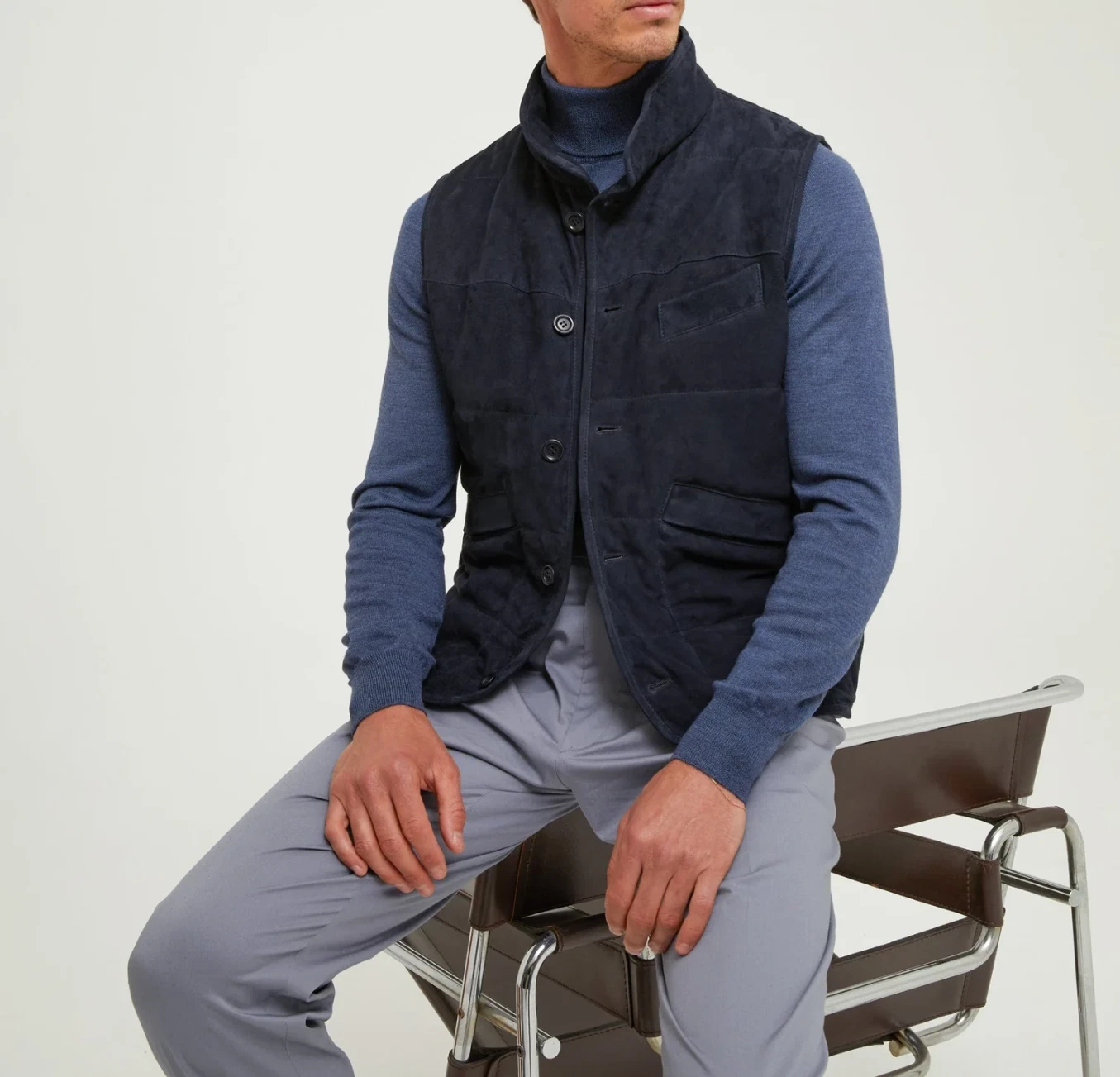 Navy Blue Suede Leather Vest for Men Size XS S M L XL XXL 3XL