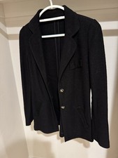 Black Mid-Length Notch Collar Button Blazer Jacket