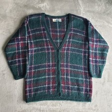 Vintage 90s Paul Harris Design Cardigan Sweater Mohair Plaid PHD Mens M Cobain