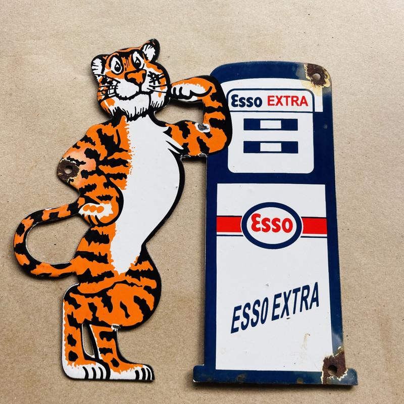 ESSO EXTRA TIGER Porcelain Enamel Classic Sign 10" x 9.5" inch
