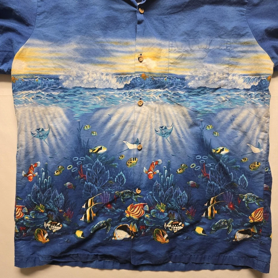 Camisa Aloha Hawaiana De Colección Moda Jade XL Azul Océano Estampado de Peces Hawaii Foto 2 de 4