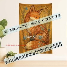Celtic Fox Spirit Art Tapestry knotwork animal bathroom wall print 39X59 in