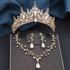 Bridal Jewelry Set Baroque Crown Necklace Earrings Crystal Tiara 3PCS Set