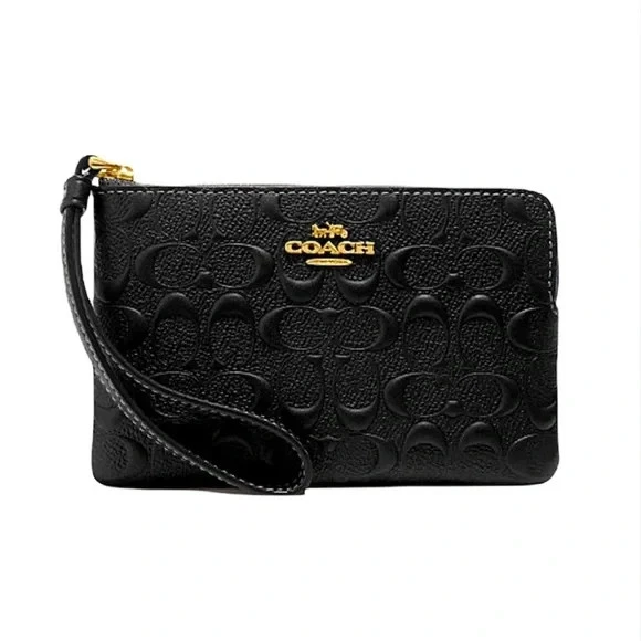 NWT Coach CV418 Corner Zip Black Embossed Signature C Patent Leather Wristlet - Image 2 of 4