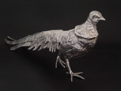 FINE PAIR VINTAGE SILVER PLATE COCK & HEN PHEASANT BIRD CENTERPIECE FIGURES - Picture 12 of 23