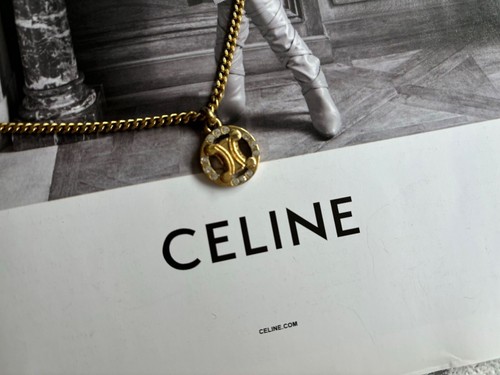 Authentic Celine Vintage Necklace Triomphe Logo Rhinestone
