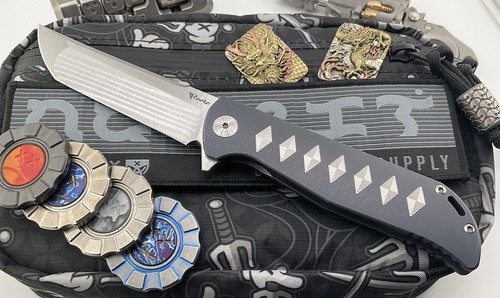 Reate Knives K2 Milled Blue Titanium Silver Diamond Satin Tanto Washizaki Folder