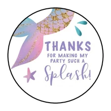 30 1.5" MERMAID PARTY THANK YOU ROUND STICKERS ENVELOPE SEALS FAVOR LABELS