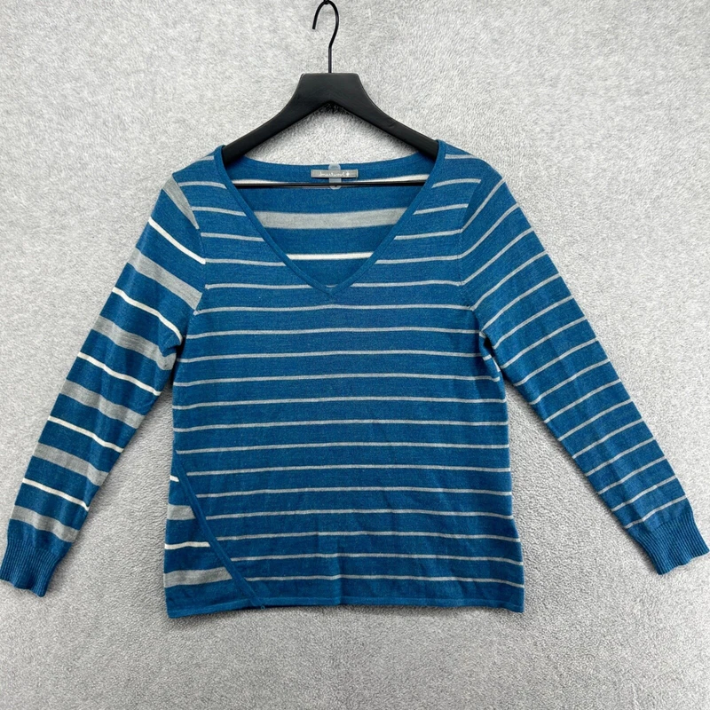 smartwool striped long sleeve v neck merino wool sweater
