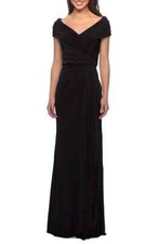 La Femme Black Off-the-Shoulder Ruched Jersey Column Gown Size 8 Orig 328