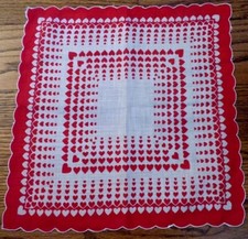 VTG Valentine Hankie Handkerchief Row Rows Red White Hearts All Sizes 1657
