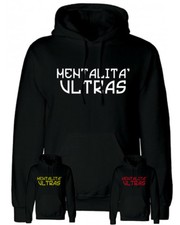 Felpa Mentalità ULTRAS con cappuccio tasca nera unisex stadio calcio tifoso tifo