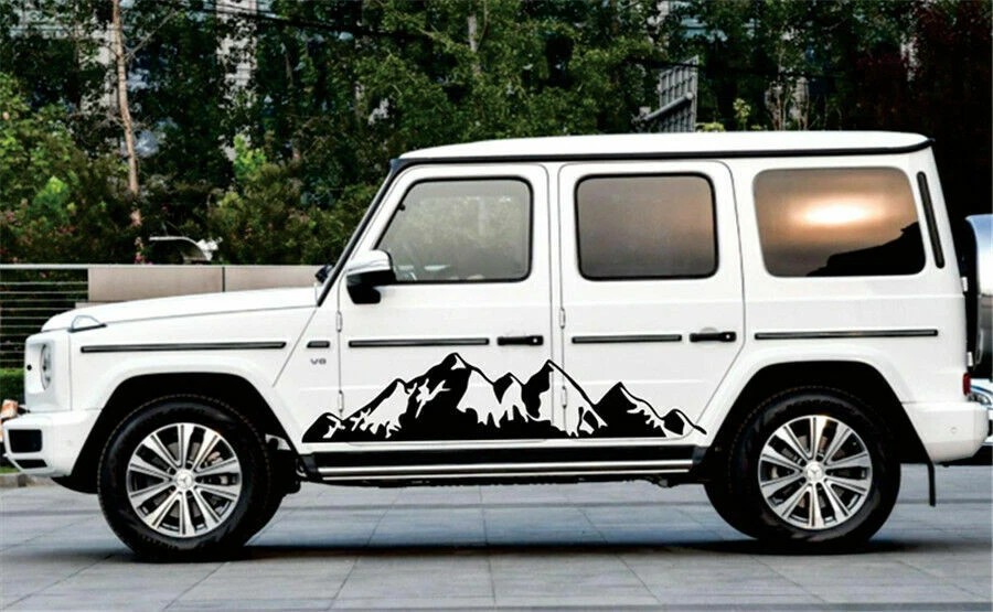 2Pcs Black Snow Mountain Car Side Skirt Sticker For Tacoma RAV4 JEEP Ford Etc - Image 3 of 4