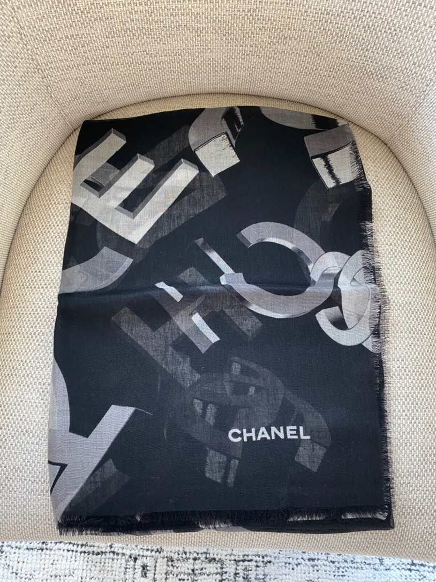 NEW 100%Auth Chanel 20B Black/Grey Lightweight Cashmere/Silk NEW 100%Auth Chanel 20B Black/Grey Lightweight Cashmere/Silk