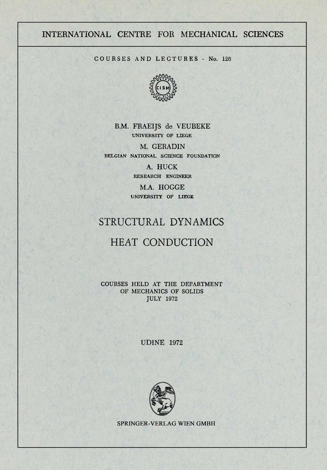 Thumbnail - B. M. Fraeijs De Veubeke (u. A.) | Structural Dynamics | Taschenbuch |
