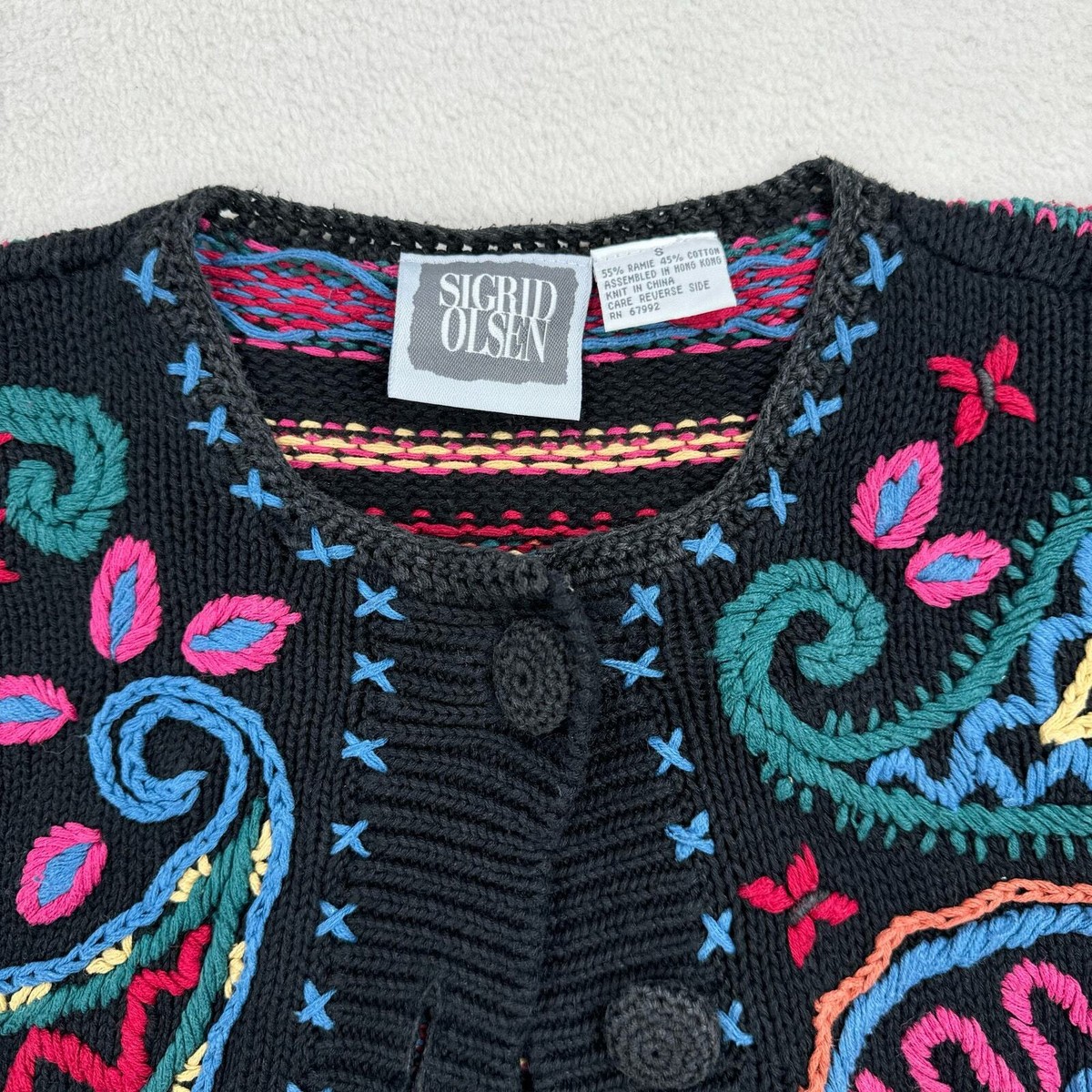 Vintage Sigrid Olsen Sweater Size Small Black Button Up Cardigan