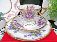 Japan tea cup and saucer Trio February Violets pattern teacup Napco  1930s