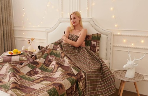 Moose Lodge Twin Lightweight Coverlet - Rustic Plaid & Wildlife Quilt Set - Picture 5 of 9
