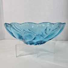 Sea Blue Clear Glass Sea Shell Swirl 9" Serving Bowl_