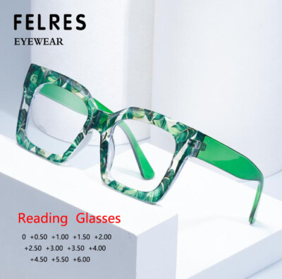 Women Square Blue Light Blocking Reading Glasses Thick Frame Presbyopic Glasses