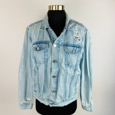 Pacsun Women's Small S Light Wash Destroyed Trucker Denim Jean Jacket