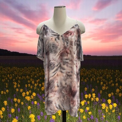 Krisa Womens Off-Shoulder Abstract Print Top L Polyester/Rayon Blend