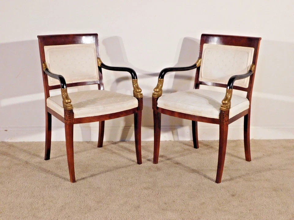 Par de sillones BEIDERMEIER DOLPHIN de cerezo macizo dorado ebonizado CENTURY muebles Foto 3 de 4