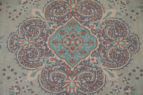 Vintage Sage Green Over-Dyed Tebriz Traditional Area Rug 8'x11' Handmade Carpet - Picture 4 of 12