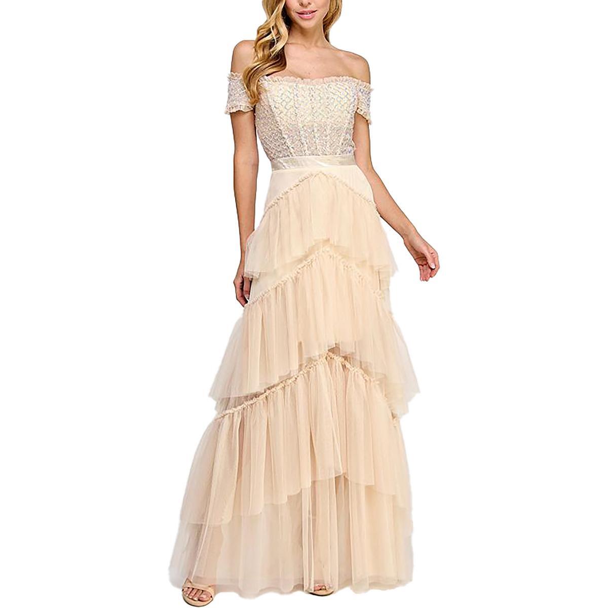 Женское бежевое вечернее платье City Studio с блестками для юниорок 0 BHFO 3109