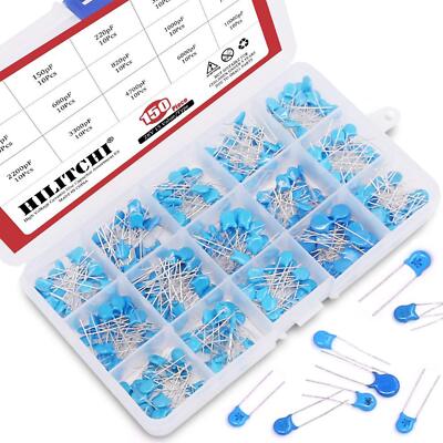 150-Pcs 15 Value High Voltage DIP Ceramic Capacitor Assortment Kit - 2KV 2000...