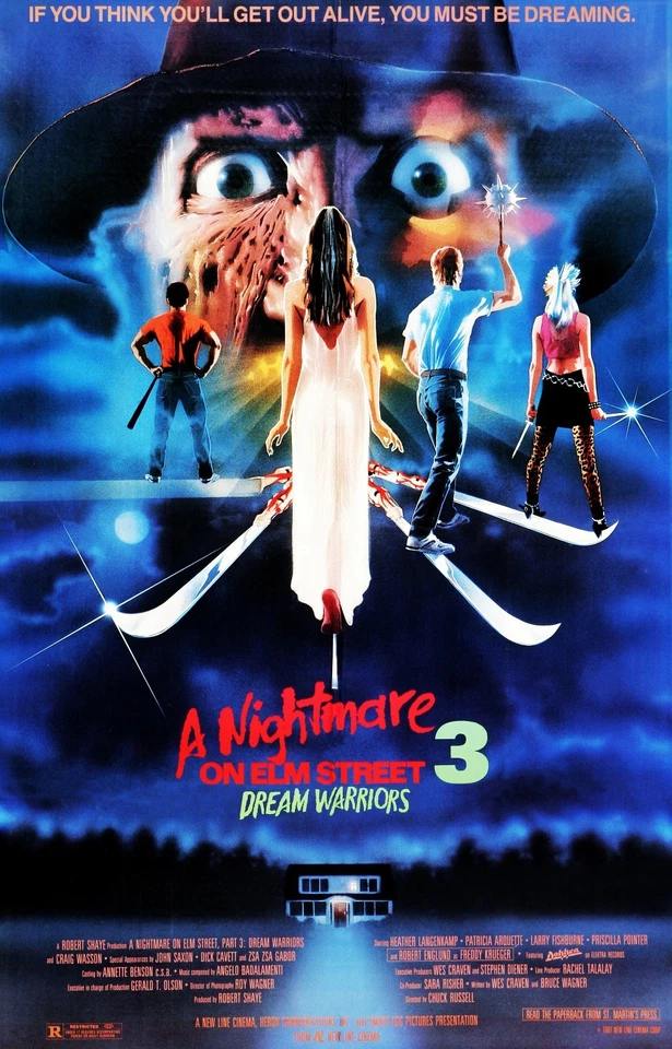 A NIGHTMARE ON ELM STREET 3 DREAM WARRIORS Movie Poster Horror Freddy Krueger