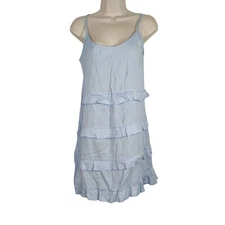 Light Blue Layered Tiered Slip Dress Sundress Women Size S Adjustable Strap 