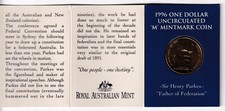 AUSTRALIAN: 1996 $1  SIR HENRY PARKES  M MELBOURNE MINTMARK  UNC COIN - ... ...