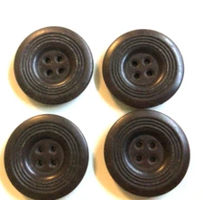 4 VINTAGE BROWN BUTTONS RIBBED 1 1/4" 4 HOLES ACRYLIC