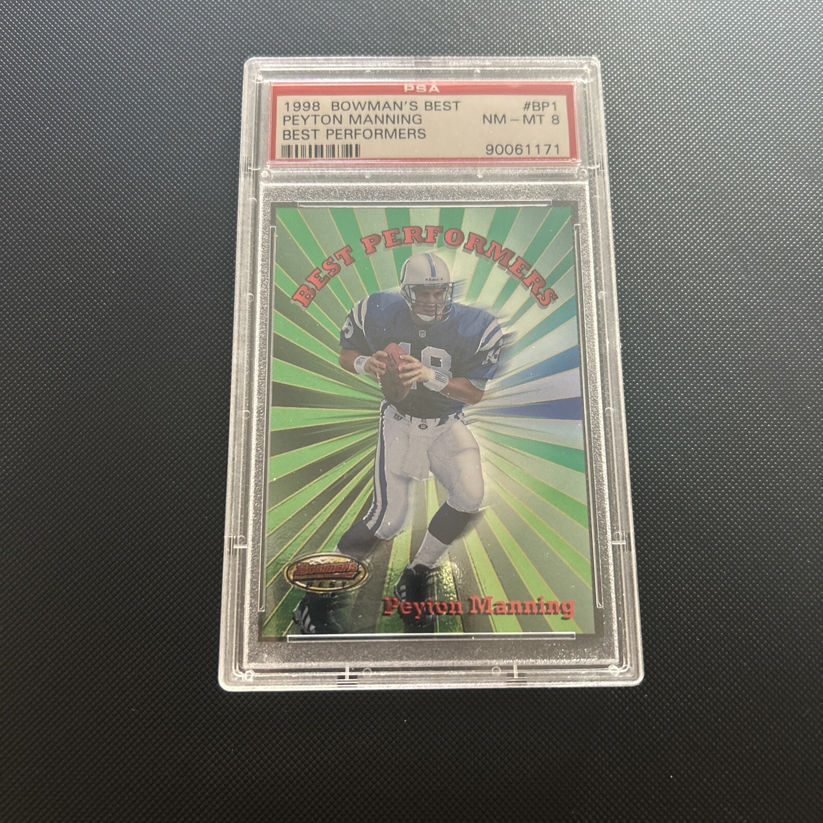 1998 Bowman's Best #BP1 Peyton Manning Best Performers Rookie RC PSA NM-MT 8