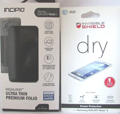 New Incipio Black Highland Folio Case Samsung Note 4 IV w'Zagg Screen option-NIB