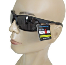 IRONMAN Black Wrap-around Sunglasses Smoke Lenses Silver Accents Foster Grant
