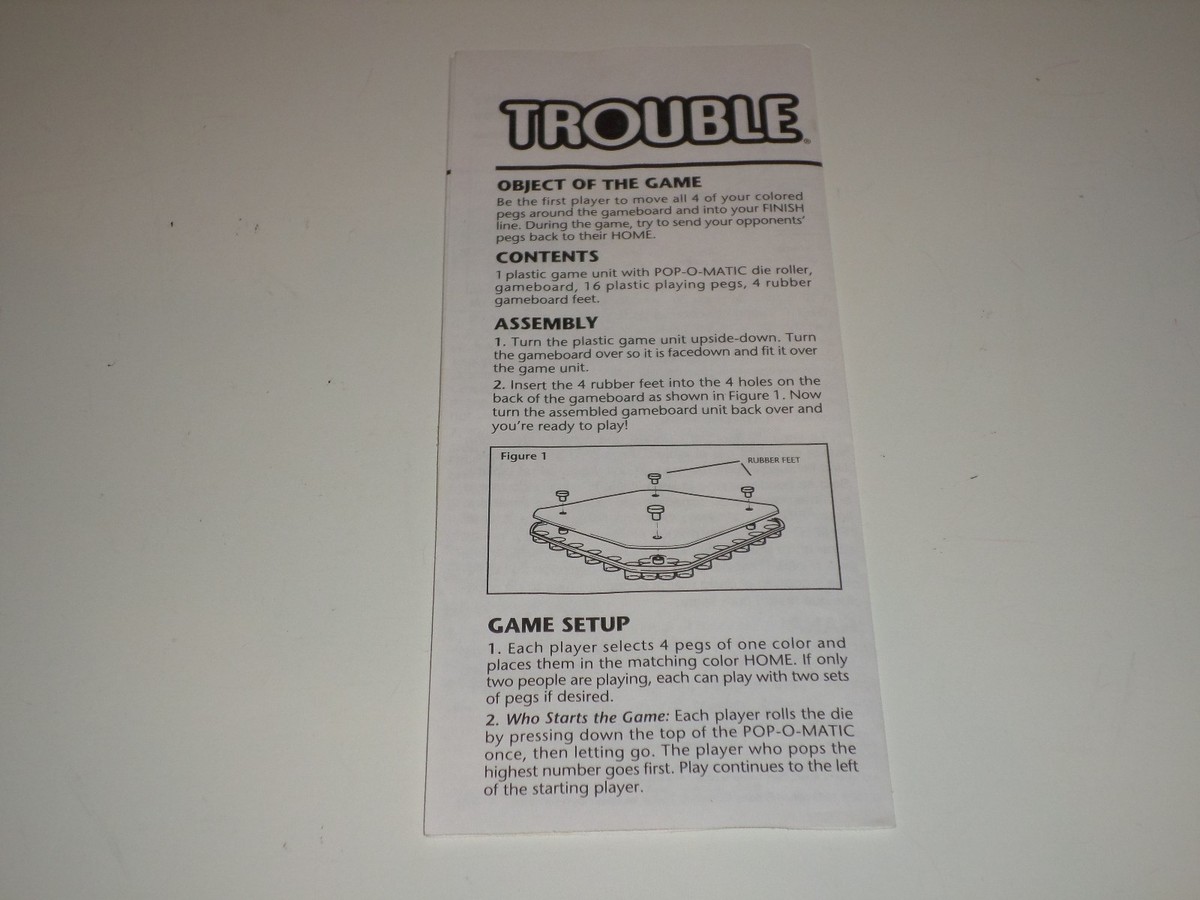 Trouble Pop O Matic Game Instruction Sheet Milton Bradley 1993 | eBay