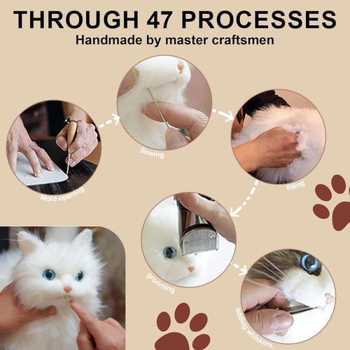 Stuffed Animals Handmade Cat Plush, Realistic Companion Pet, Lifelike White Cat - 第 8/9 張圖片